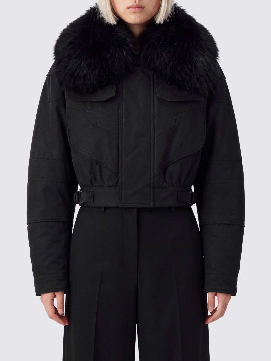 Dsquared2 Cropped Cotton-Blend Bomber Jacket with Fur Collar