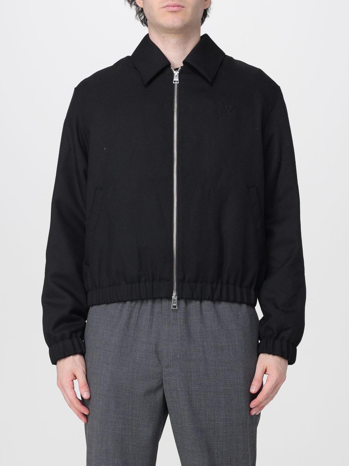 AMI PARIS Giacca a camicia in lana con chiusura a zip e fondo elasticizzato