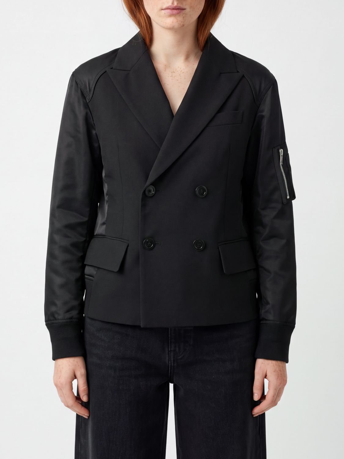 SACAI X CARHARTT WIP Double-Breasted Short Blazer in Wool and Nylon with Lapels