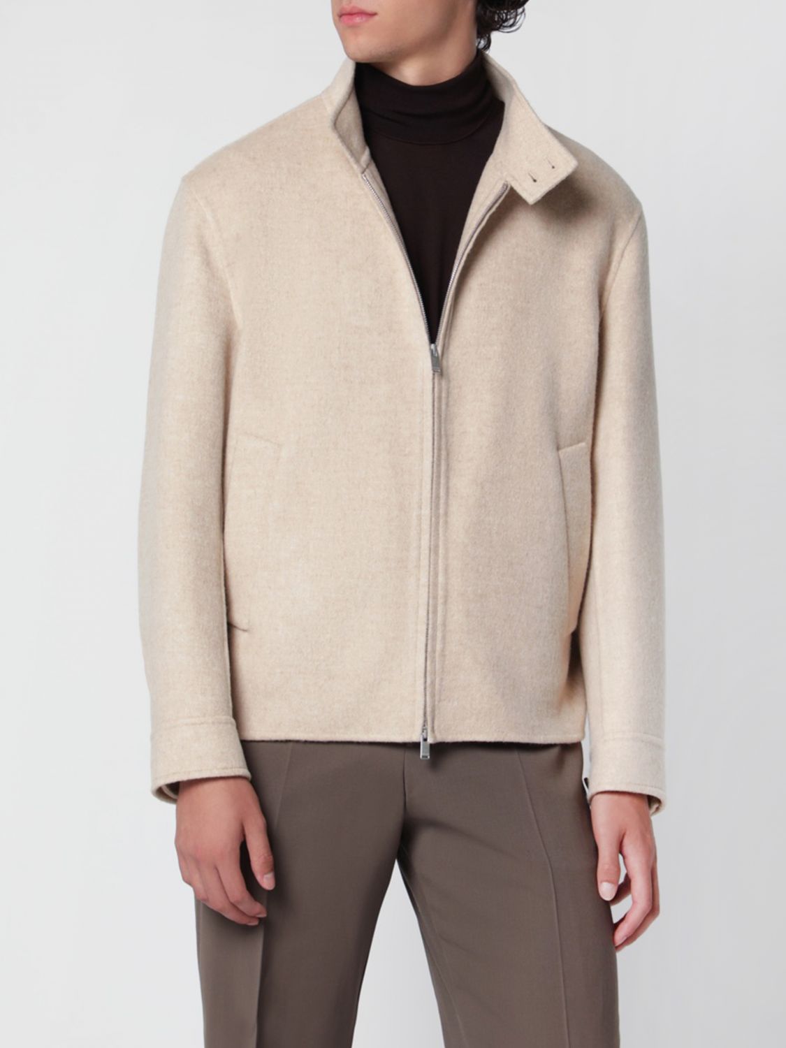 LARDINI Single-Breasted Short Coat in Wool and Cashmere with High Neck