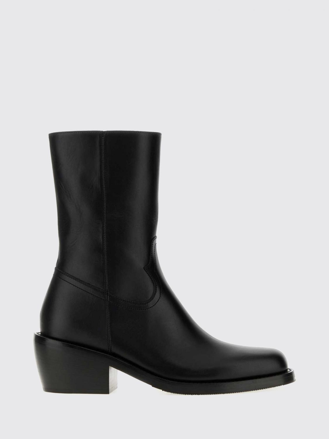 DRIES VAN NOTEN Smooth Leather Western Ankle Boots with Side Zip