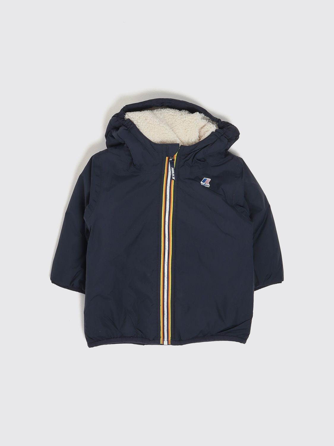 K-way Babies' Hooded Striped Jacket In Blue