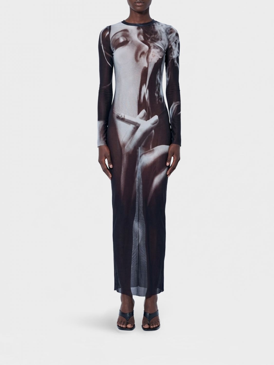 JEAN PAUL GAULTIER Graphic Print Tulle Midi Sheath Dress