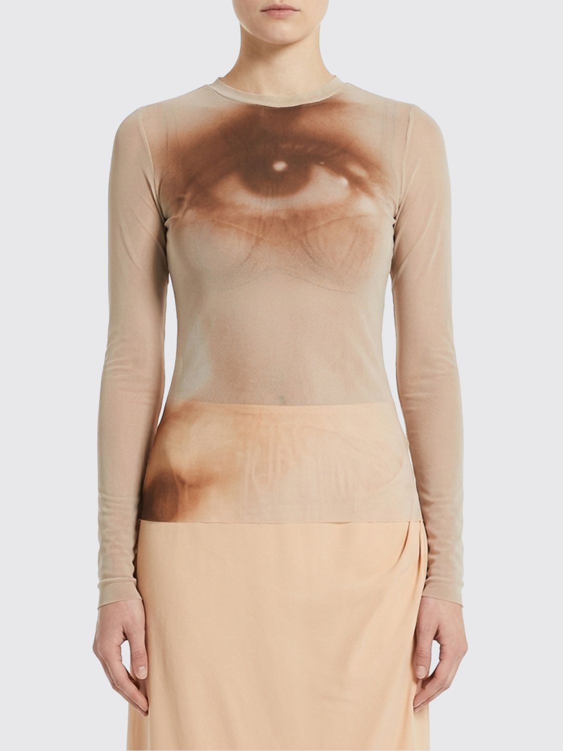 JEAN PAUL GAULTIER Graphic Print Long-Sleeved Top in Sheer Nylon JEAN PAUL GAULTIER Graphic Print Long-Sleeved Top in Sheer Nylon