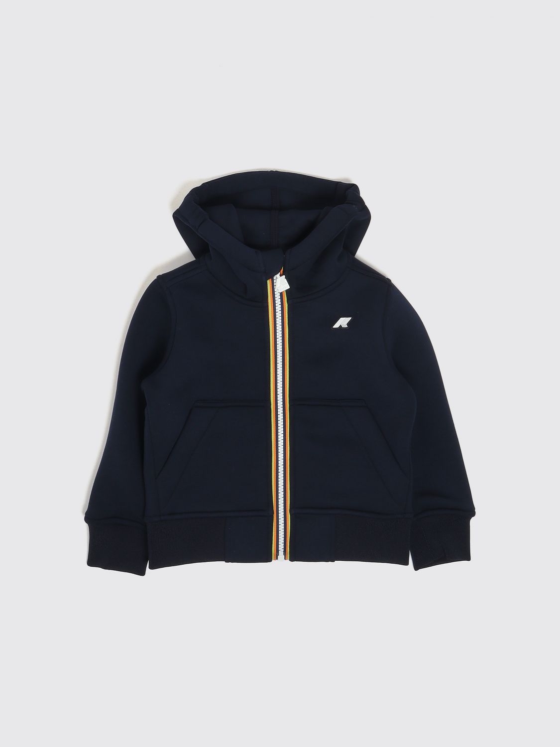 K-way Kids'  Cotton-blend Hooded Sweatshirt For Boys With Zip Closure In Blue