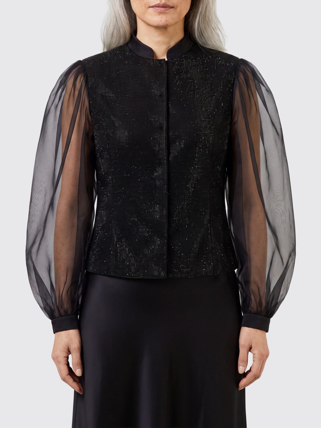 GIORGIO ARMANI Camicia in pura seta con maniche a palloncino e collo alla coreana