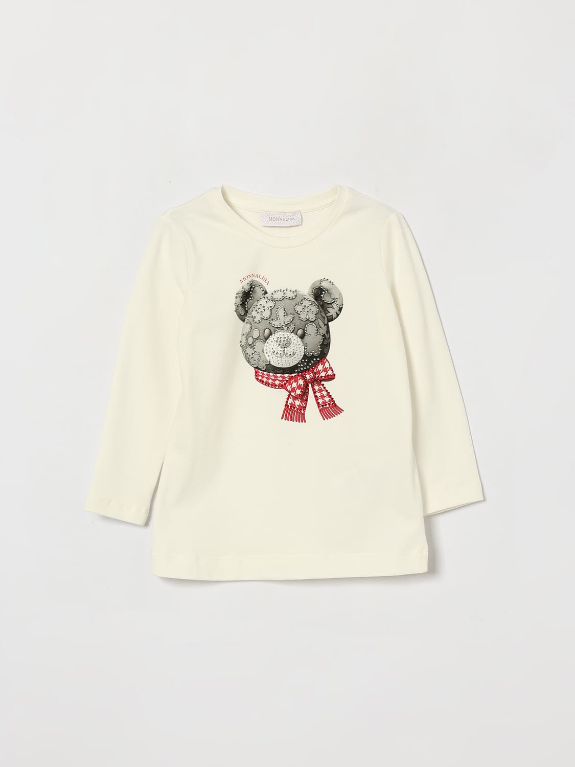 MONNALISA Girl's Long-Sleeved Cotton T-Shirt with Teddy Bear Print MONNALISA Girl's Long-Sleeved Cotton T-Shirt with Teddy Bear Print
