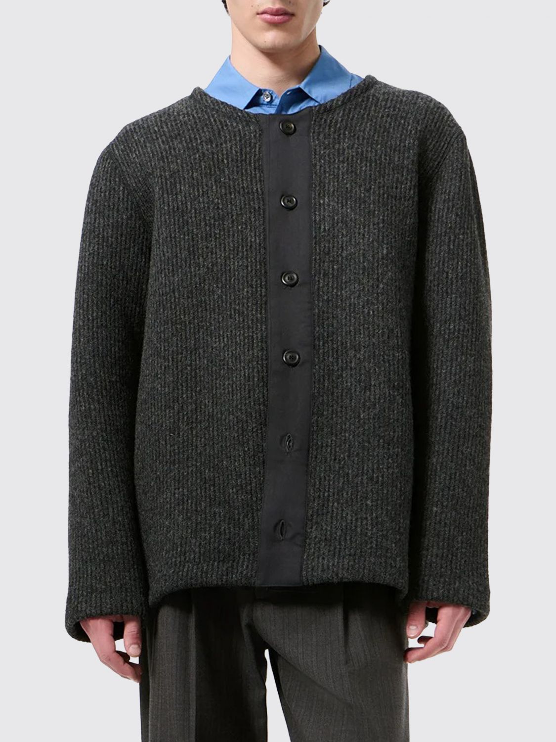OUR LEGACY Relaxed Fit Wool Crewneck Cardigan with Dropped Shoulders