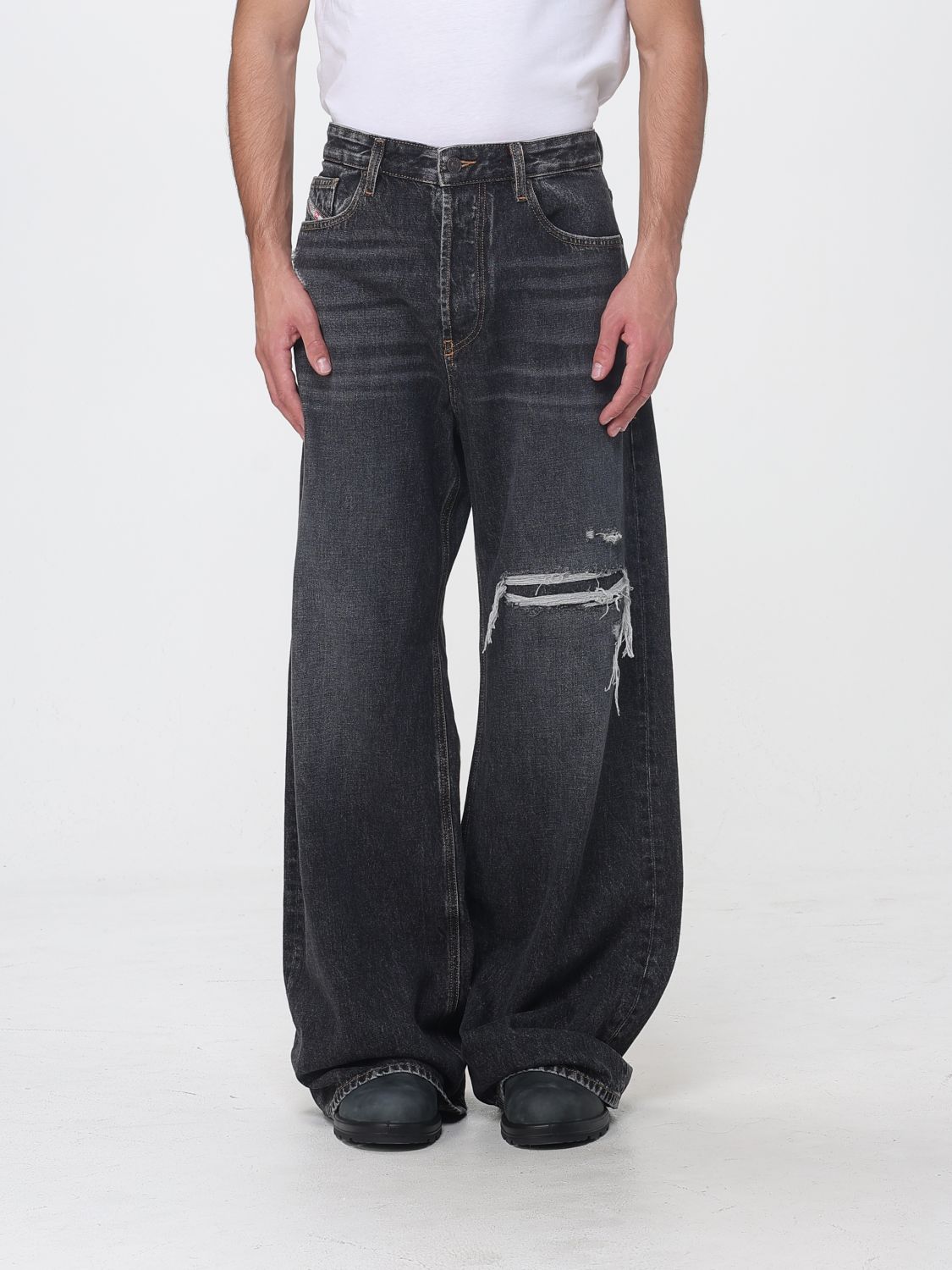 Diesel D-Rise High-Waisted Wide-Leg Jeans in Distressed Denim