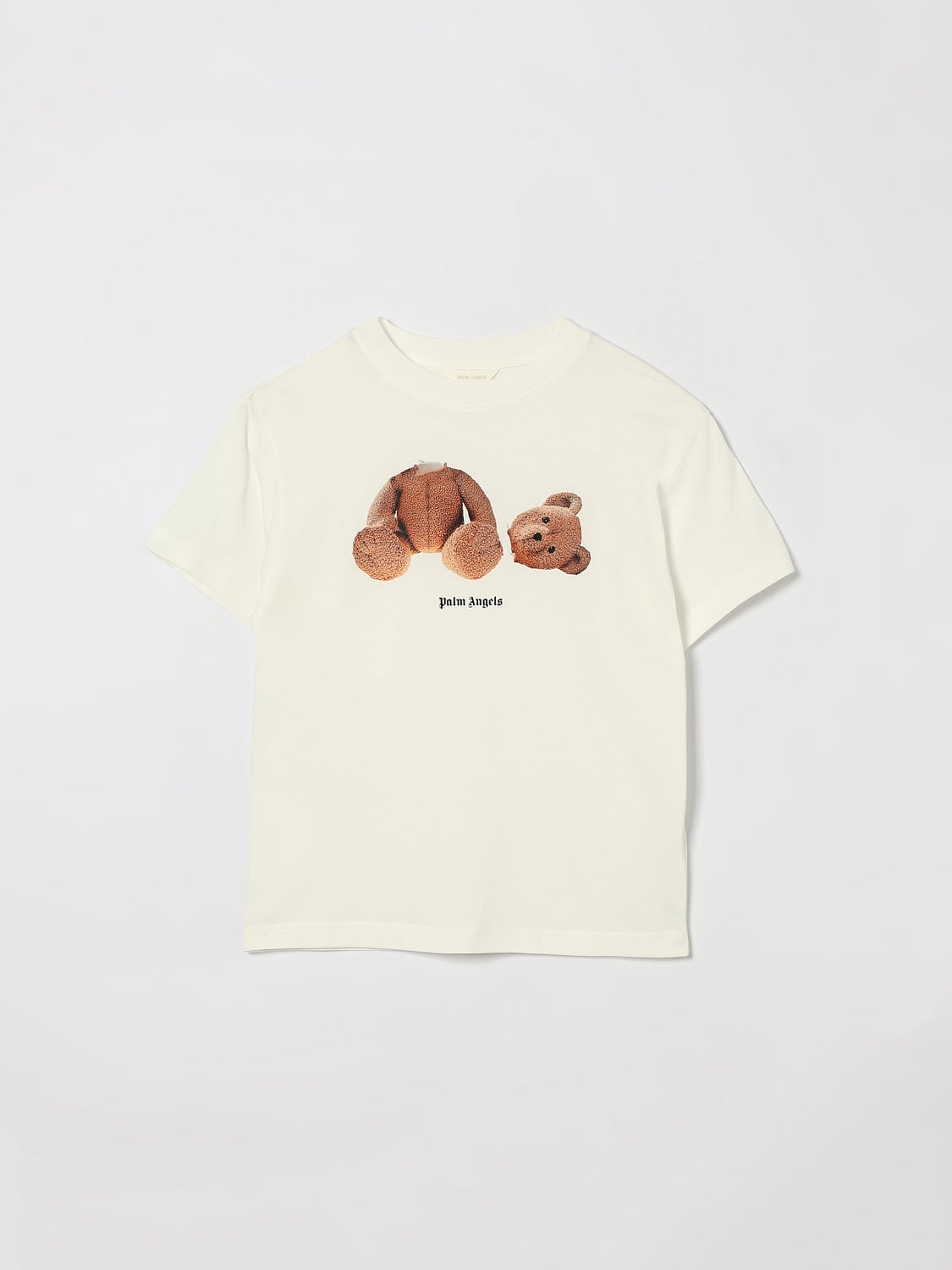 PALM ANGELS Boy's Teddy Bear Print Cotton T-shirt with Logo
