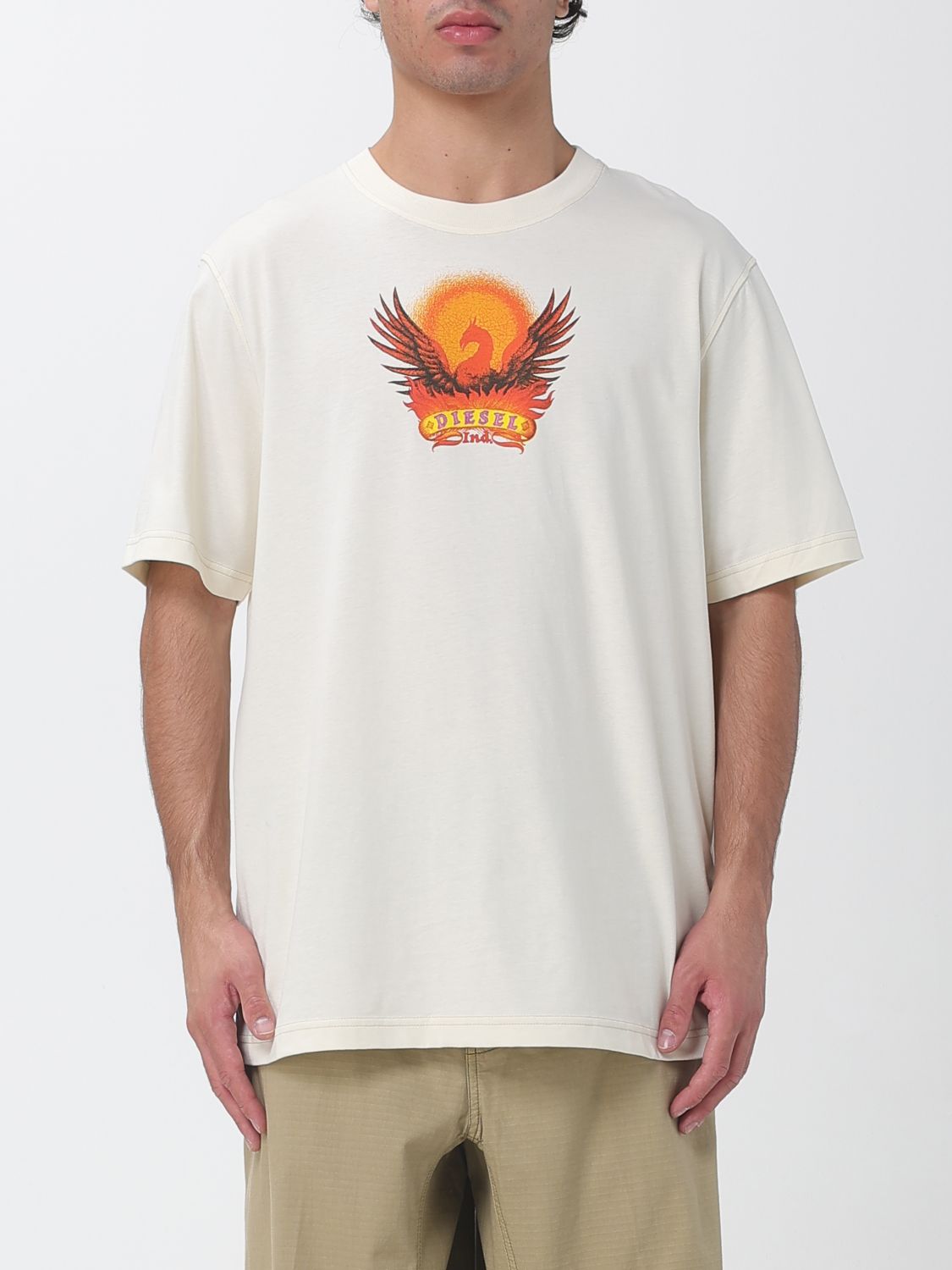 DIESEL Relaxed Fit Cotton T-Shirt with Graphic Print and Dropped Shoulders