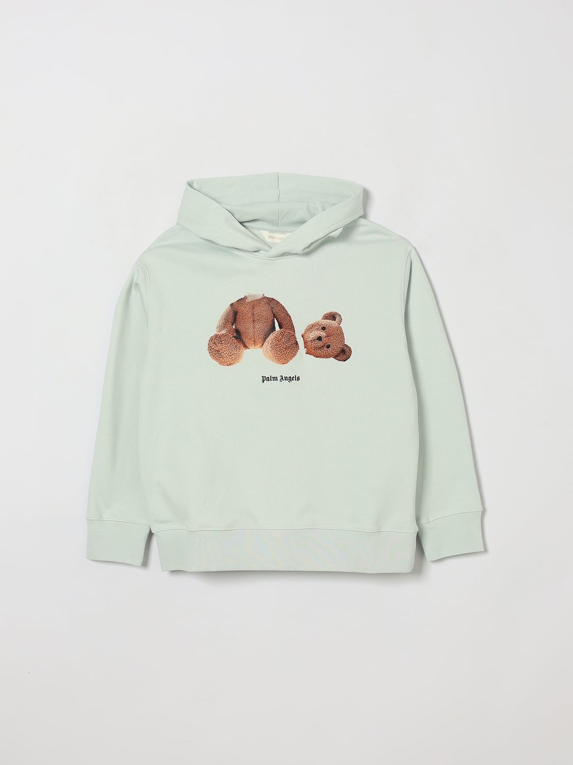 PALM ANGELS Boy's Black Cotton Hoodie with Iconic Teddy Bear Print and Logo