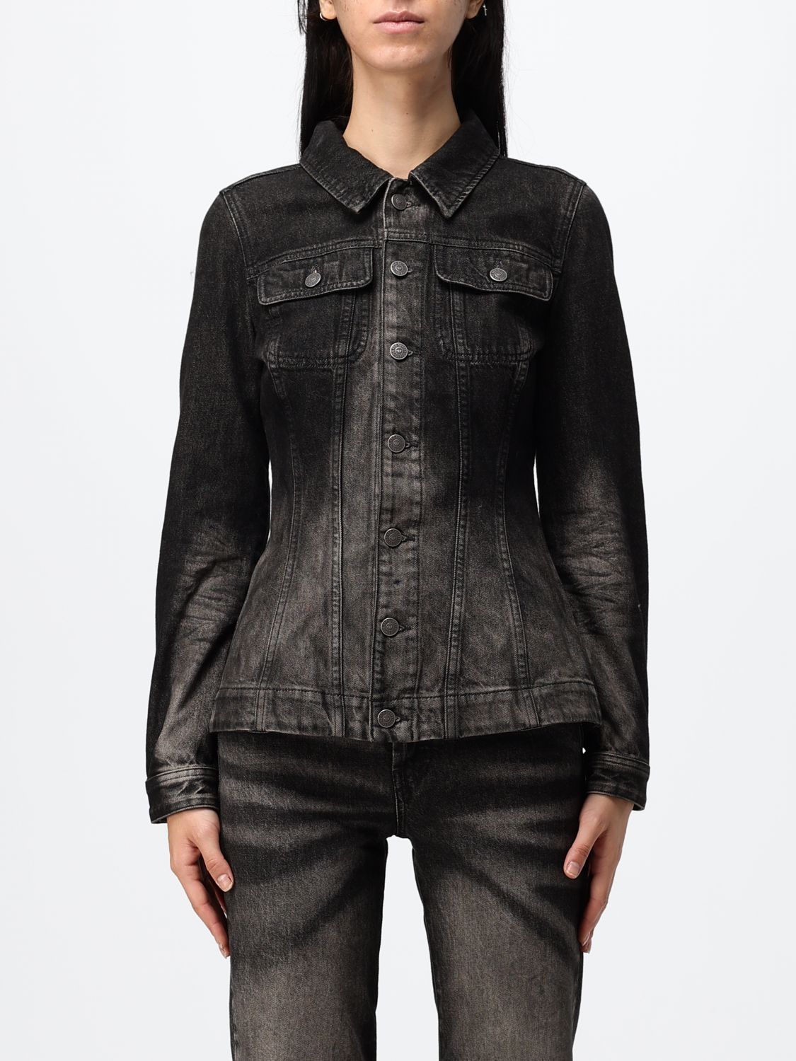 DIESEL Cropped Abstract Print Shirt Jacket in Worn-Out Denim