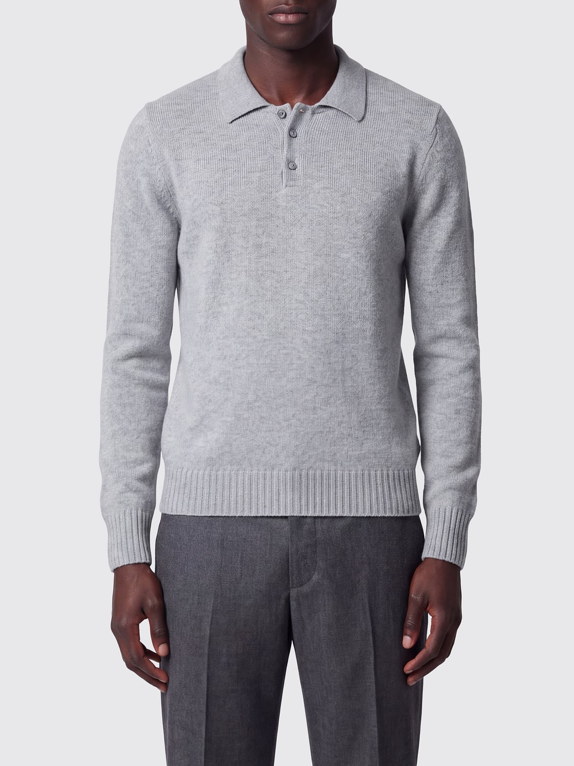 DRUMOHR Long-Sleeved Pure Cashmere Polo with Three-Button Placket