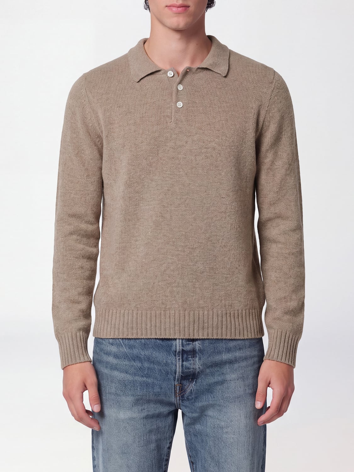 DRUMOHR Long-Sleeved Pure Cashmere Polo with Three-Button Placket