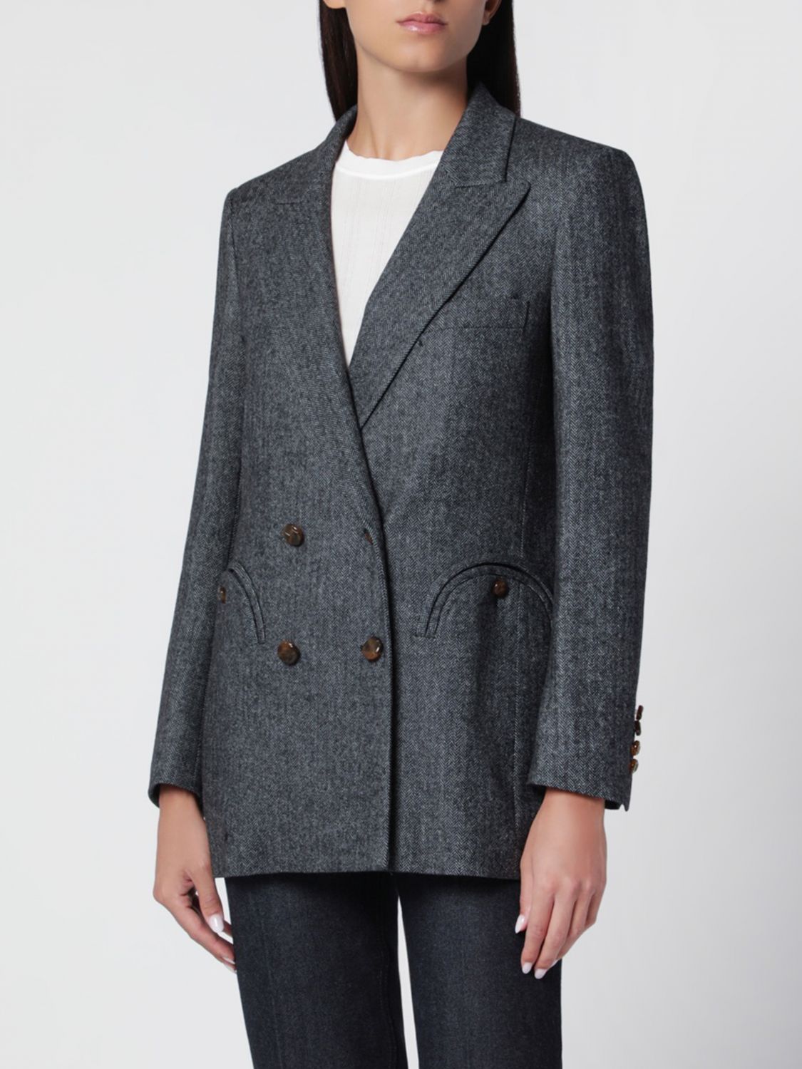 BLAZÉ MILANO Schwarzer Doppelreiher-Blazer mit steigendem Revers aus Wollmischung