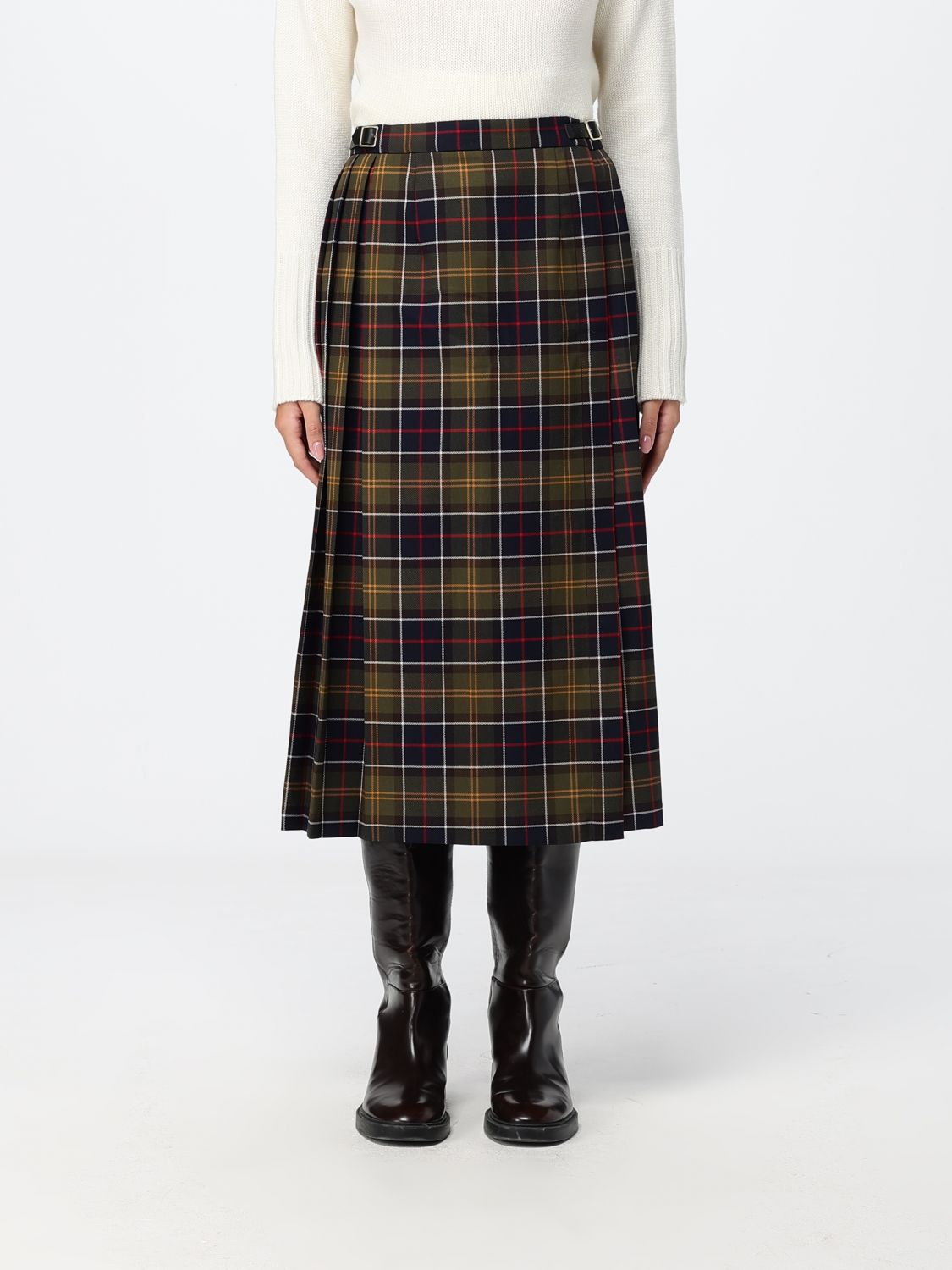 BARBOUR Tartan Pattern Viscose Blend Wrap Midi Skirt