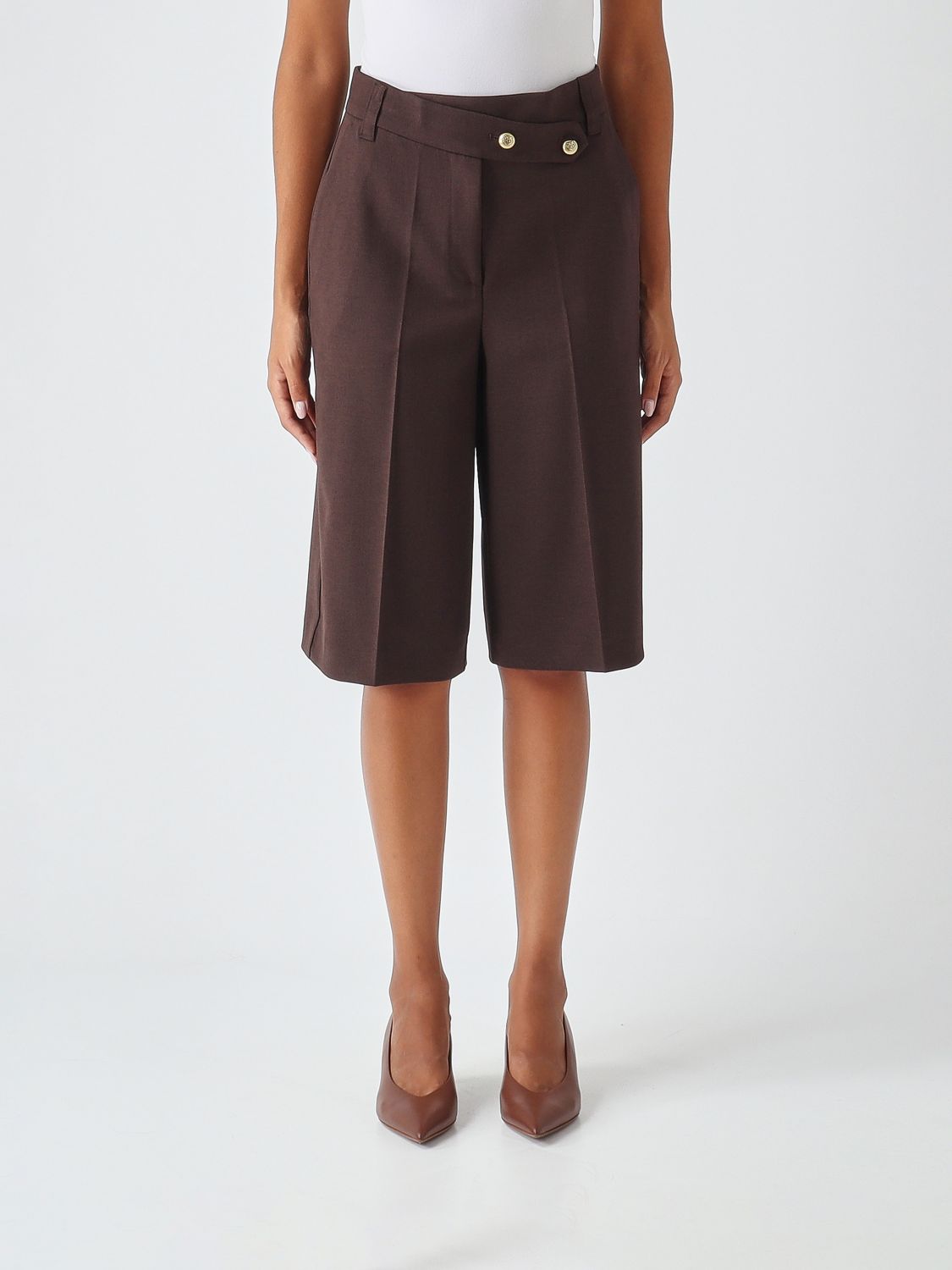 PINKO Pantaloncini al ginocchio in misto lana a vita alta