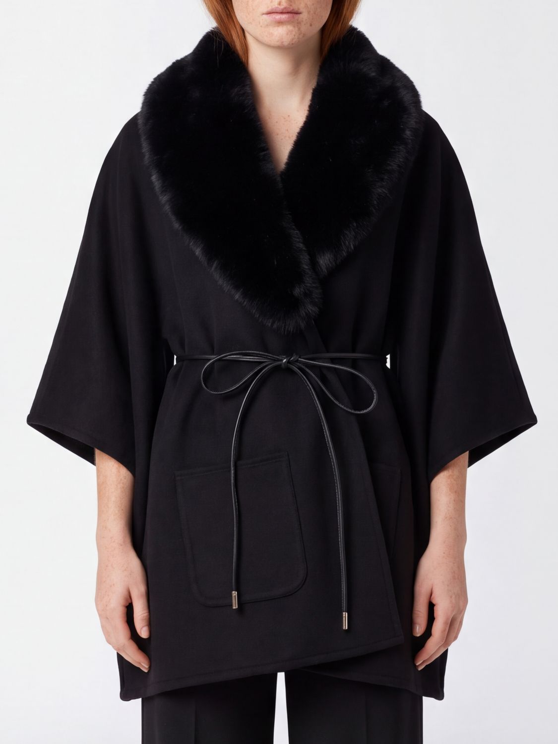 LIU JO Knee-Length Robe Coat with Faux Fur Collar