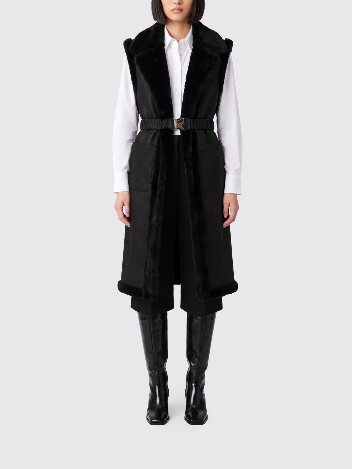 Liu Jo Long Faux Fur Robe Gilet with Belt