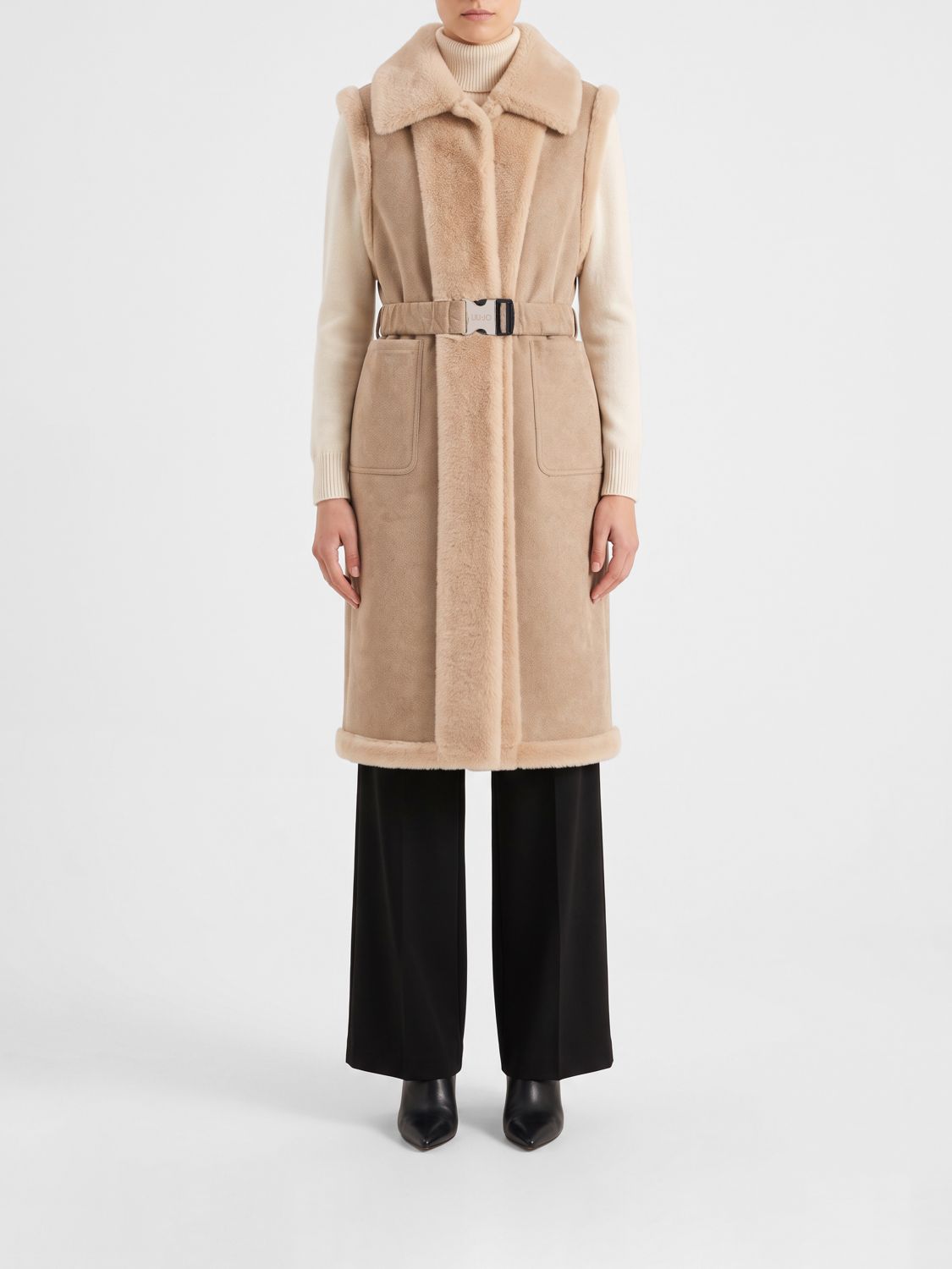 LIU JO Gilet lungo a vestaglia in pelliccia sintetica con cintura