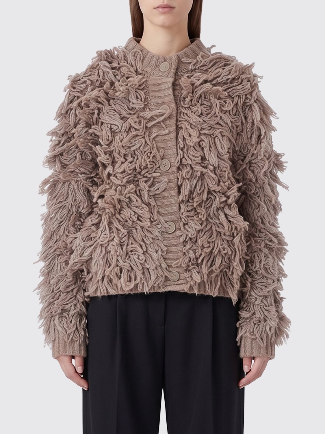 LIU JO Cardigan girocollo in misto lana con ricami e applicazioni di frange