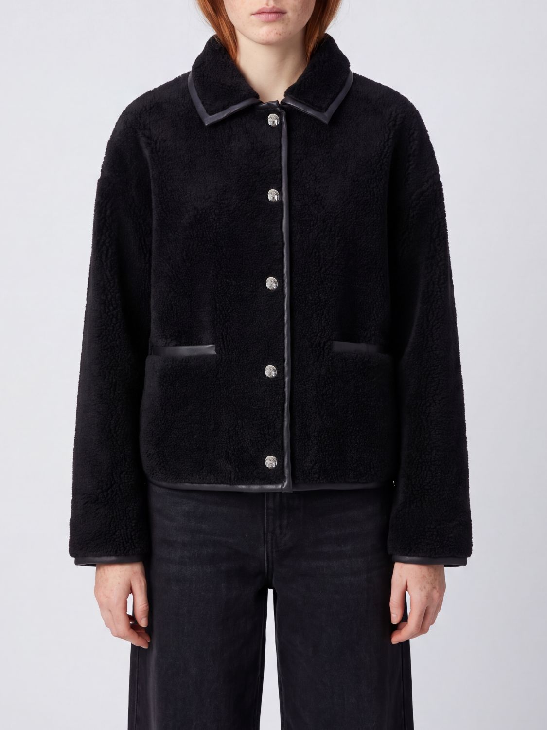 ANINE BING Single-Breasted Short Jacket in a Wool Blend Fleece with Dropped Shoulders
