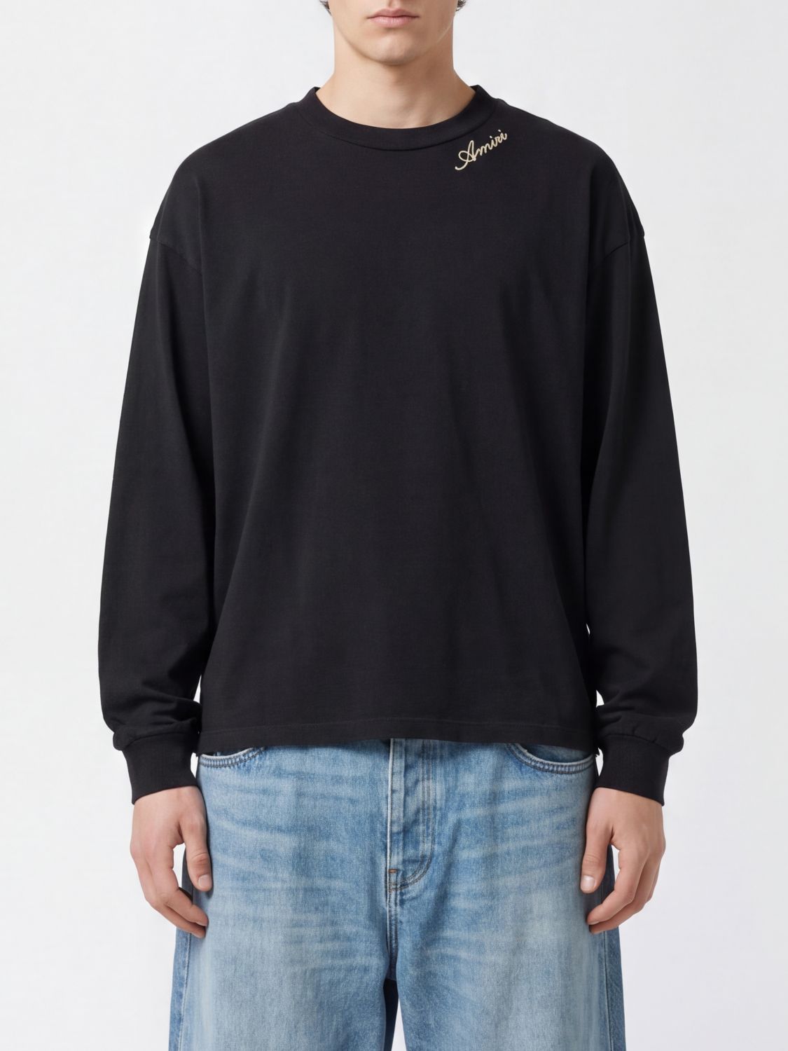 AMIRI Long-Sleeved Cotton T-Shirt with Contrast Logo and Dropped Shoulders