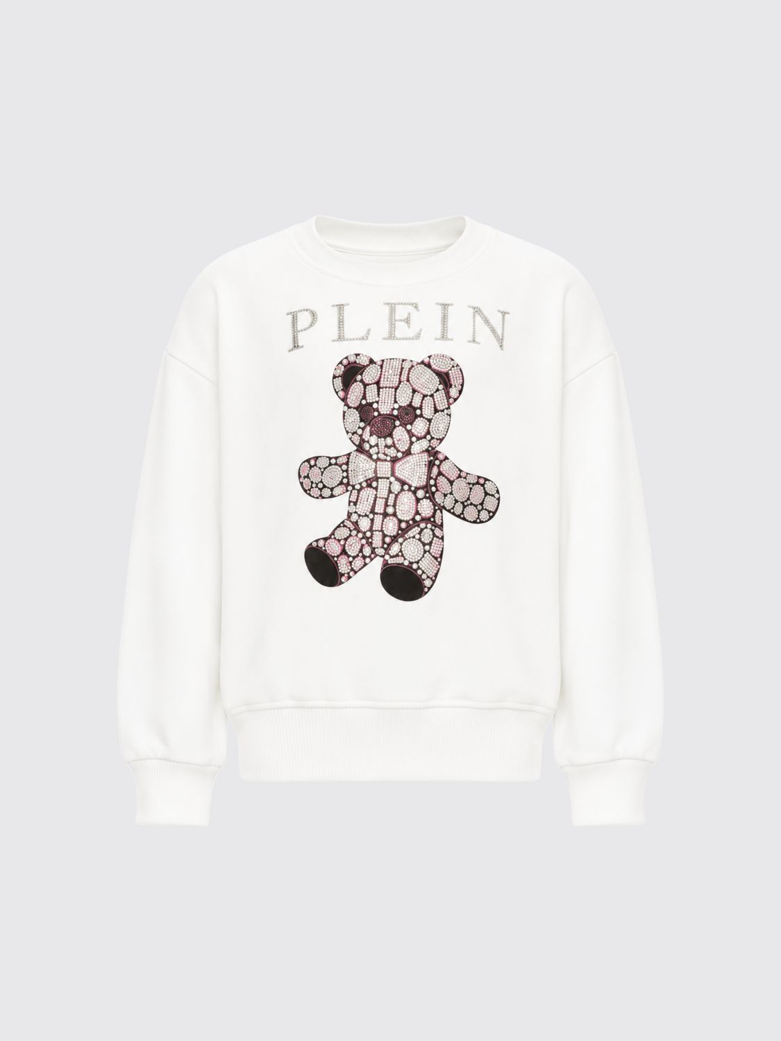 PHILIPP PLEIN Felpa da bambina in cotone con stampa Teddy e strass