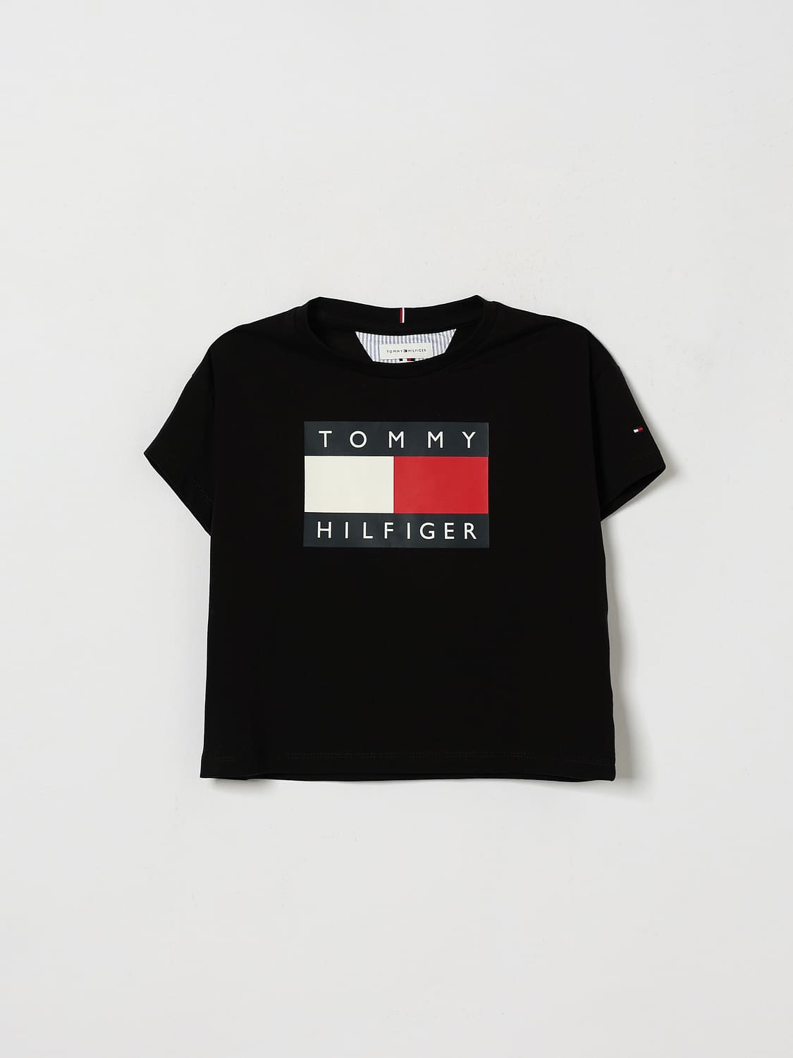 TOMMY HILFIGER Girl's Short-Sleeved Cotton T-Shirt with Contrast Logo