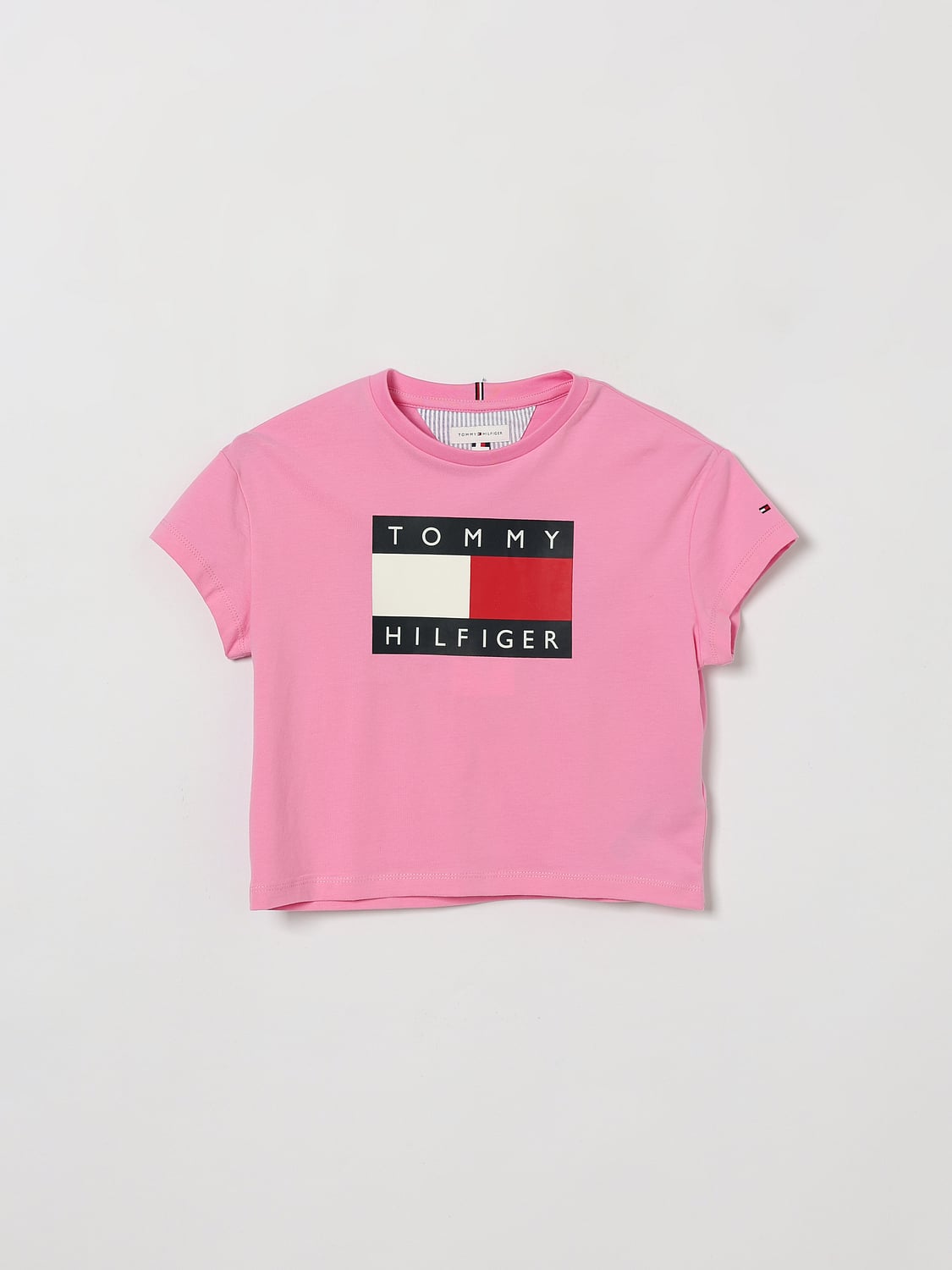 TOMMY HILFIGER Girl's Short-Sleeved Cotton T-Shirt with Contrast Logo