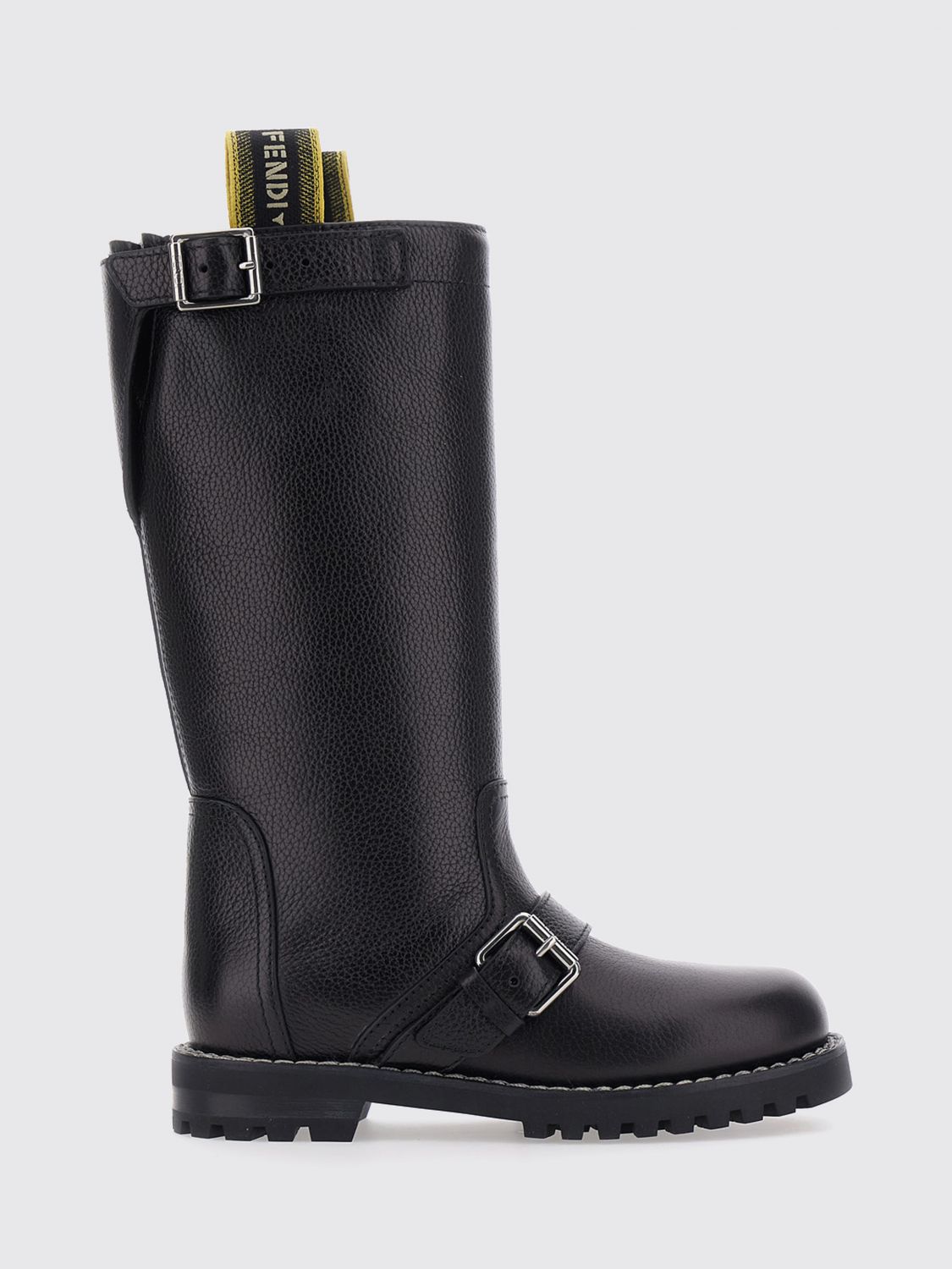 Fendi Tumbled Calfskin Biker Boots with Jacquard Logo