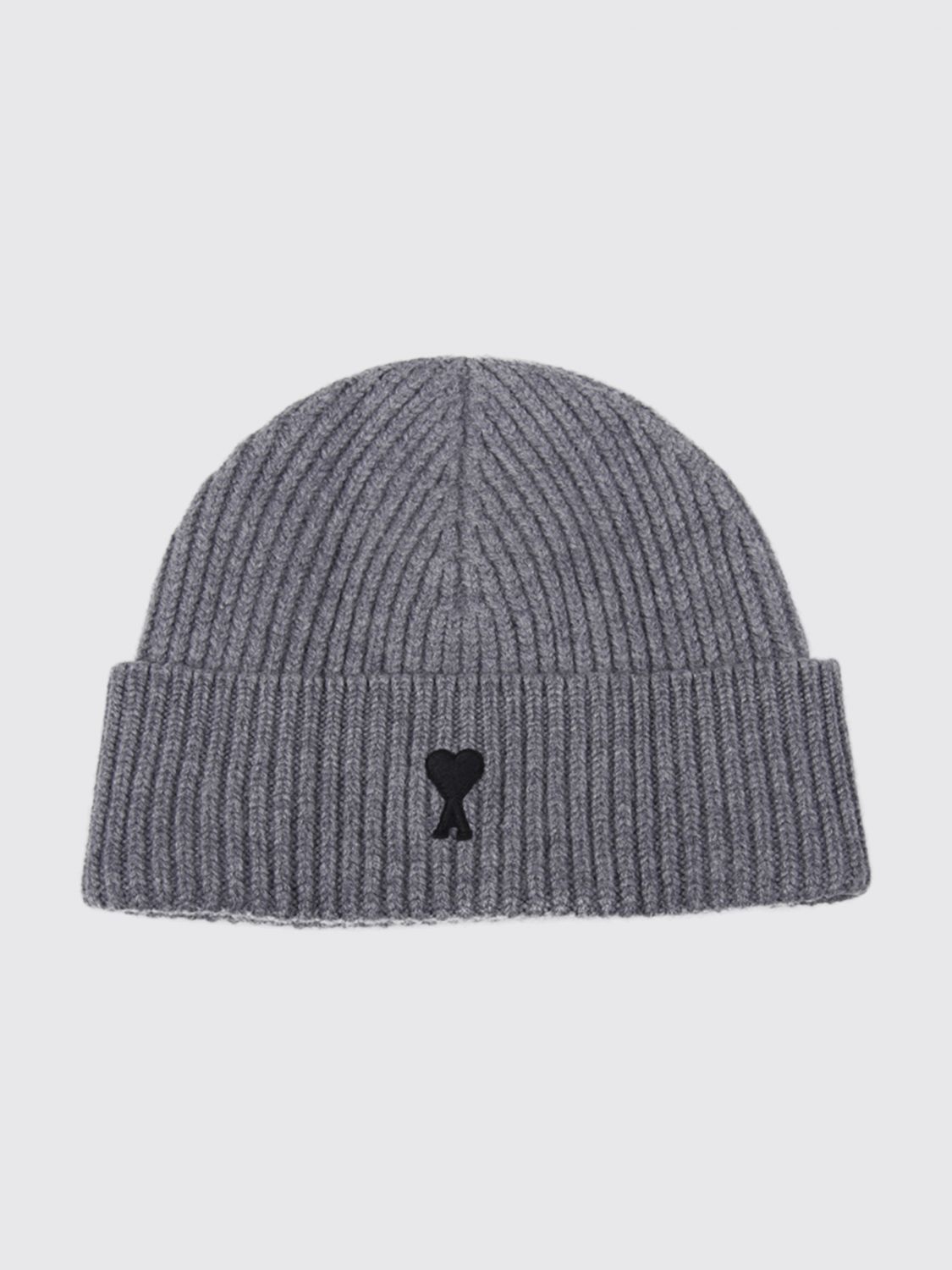 AMI PARIS Beanie in Pure Virgin Wool with Cuff and Contrast Logo