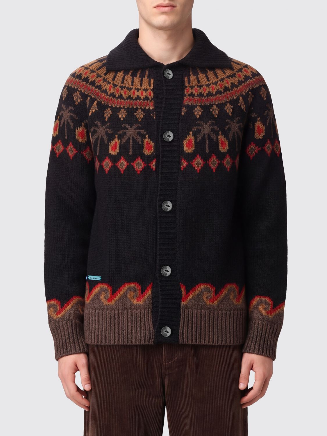 ALANUI Ethnic Pattern Virgin Wool Cardigan with Buttons
