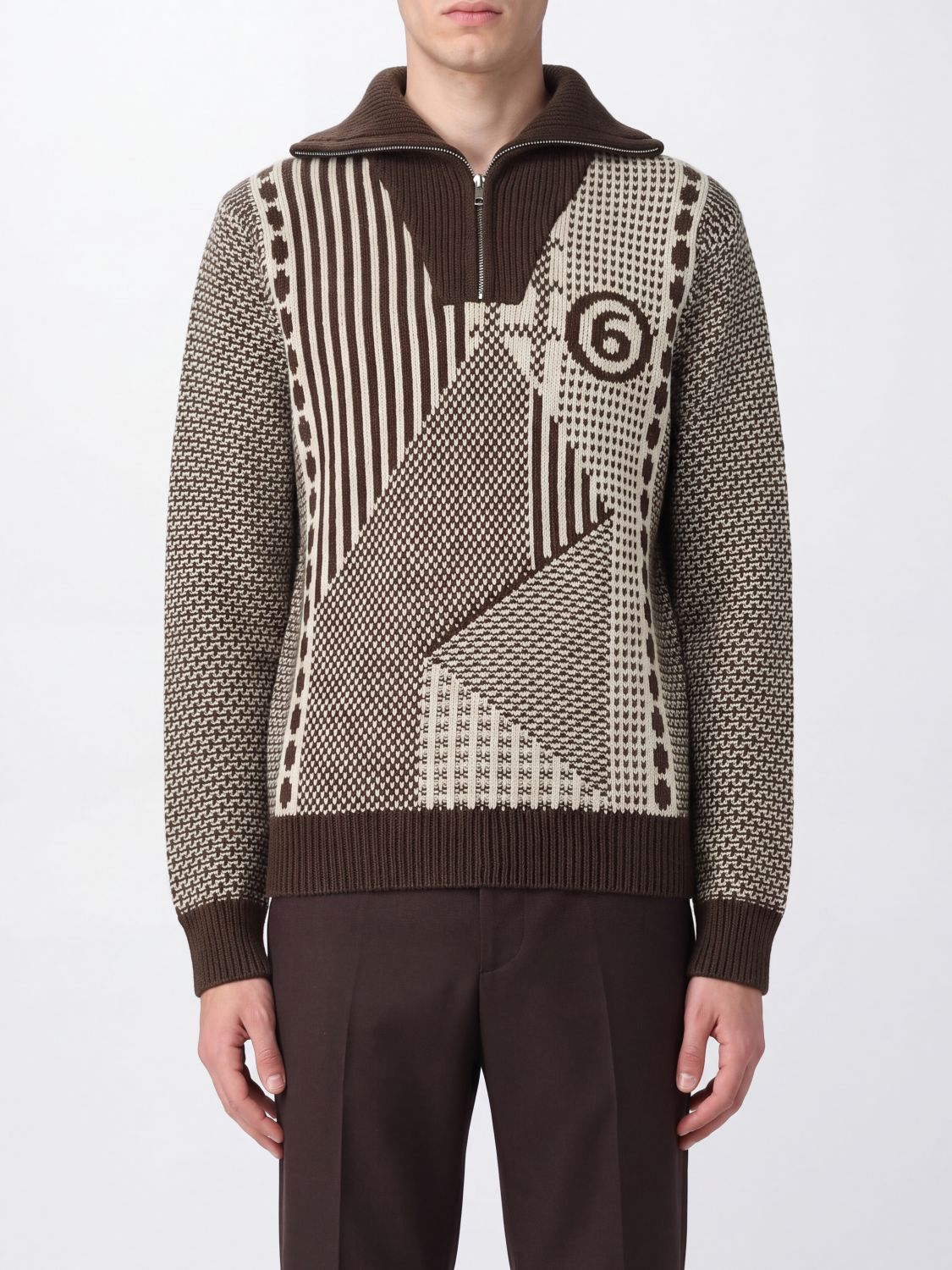 Mm6 Maison Margiela Striped Wool-Blend High-Neck Zip Jumper