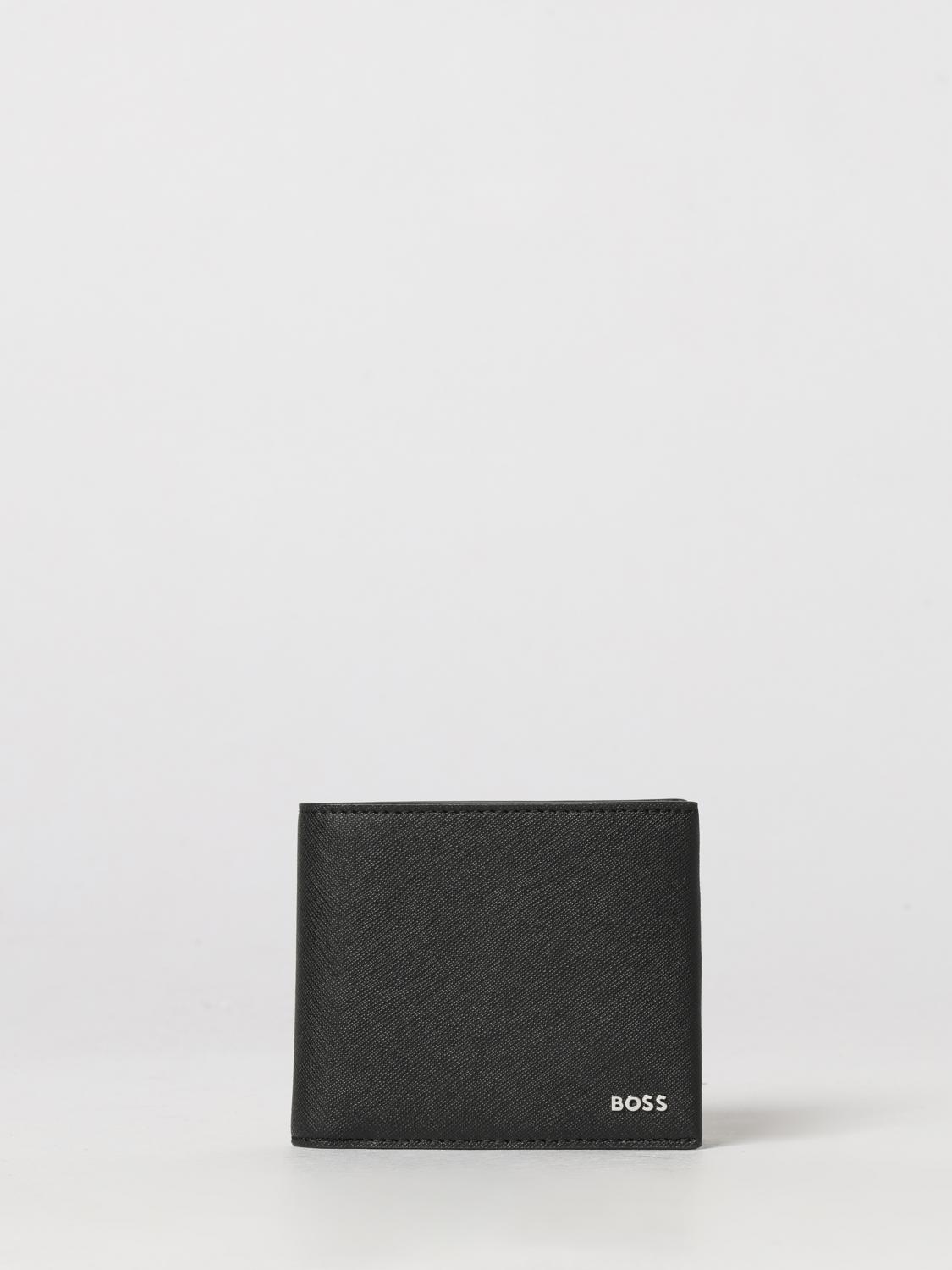 BOSS Saffiano Leather Horizontal Wallet with 8 Card Slots and Logo
