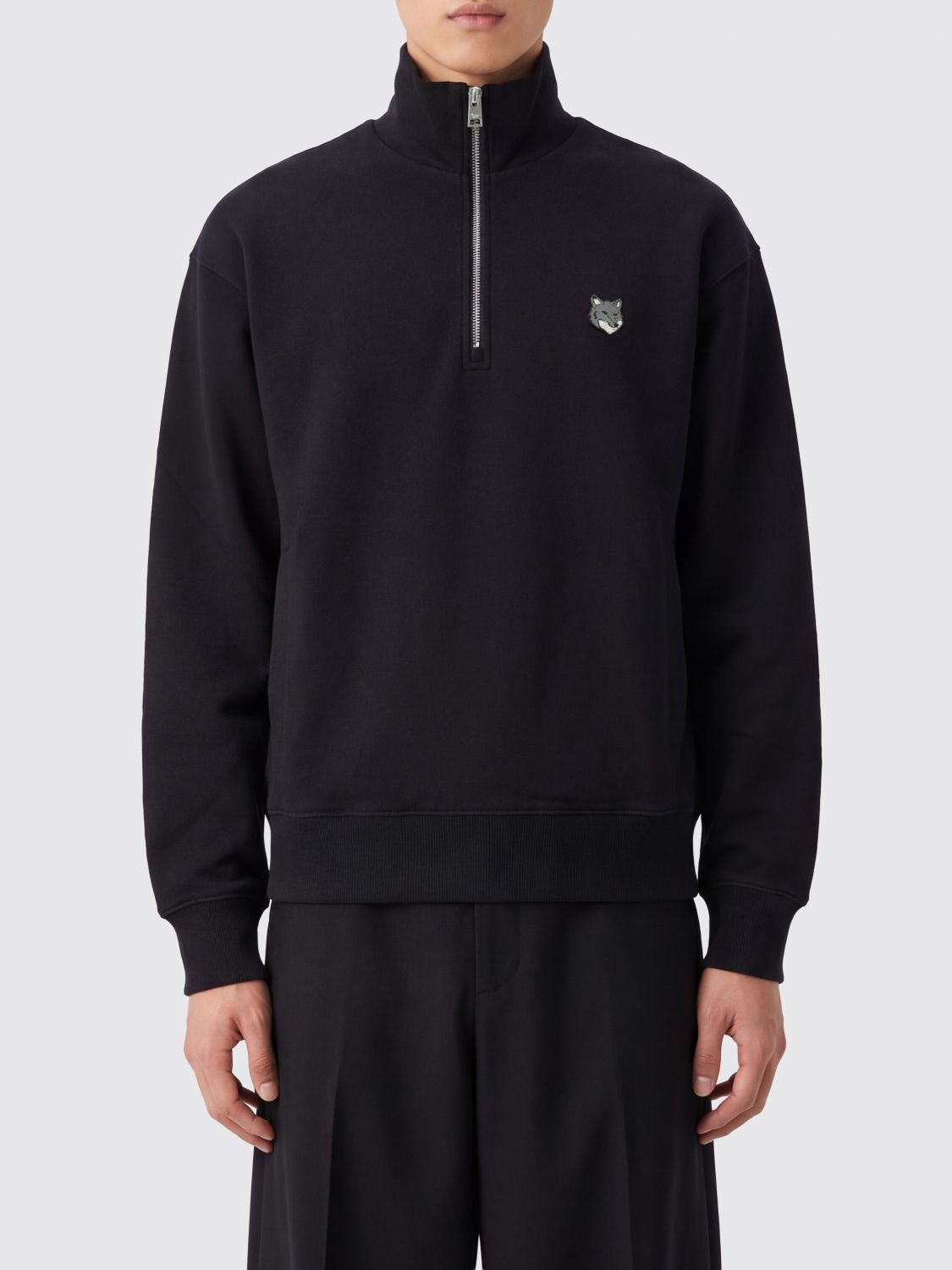 Maison Kitsuné Half-Zip Cotton Sweatshirt with Chillax Fox Logo