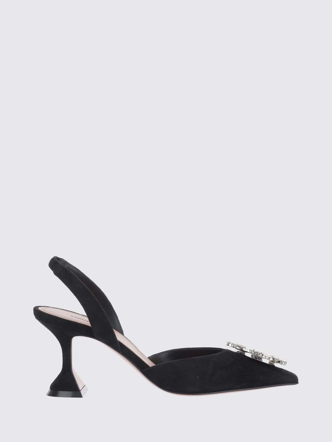 AMINA MUADDI Begum Suede Slingback Pumps with Jewelled Buckle and Spool Heel