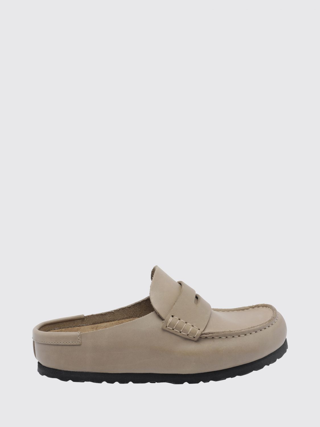 BIRKENSTOCK Naples Oiled Leather Mules with Round Toe and Raised Seam
