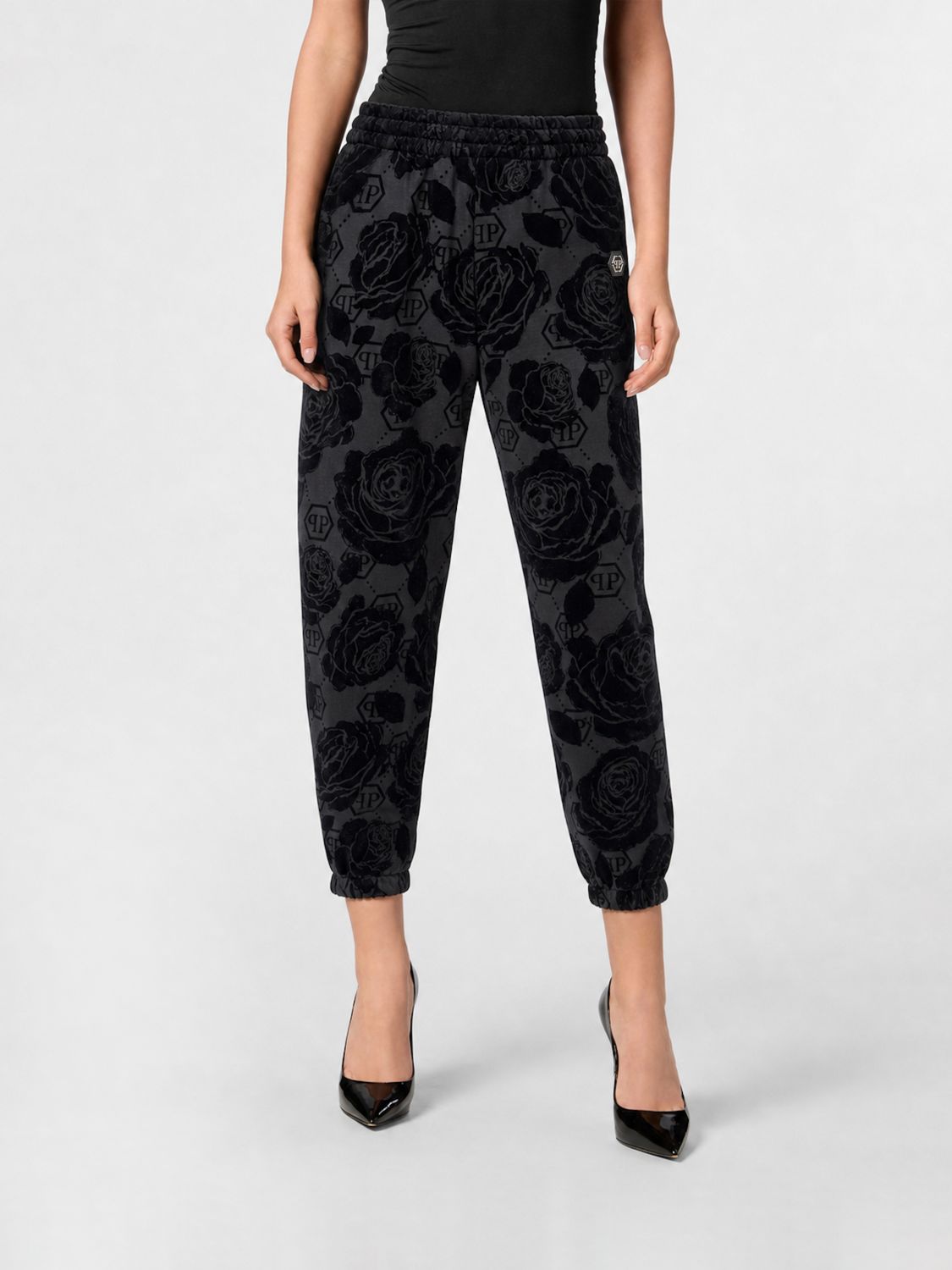 PHILIPP PLEIN Floral Print Jersey Joggers with Hexagon Logo