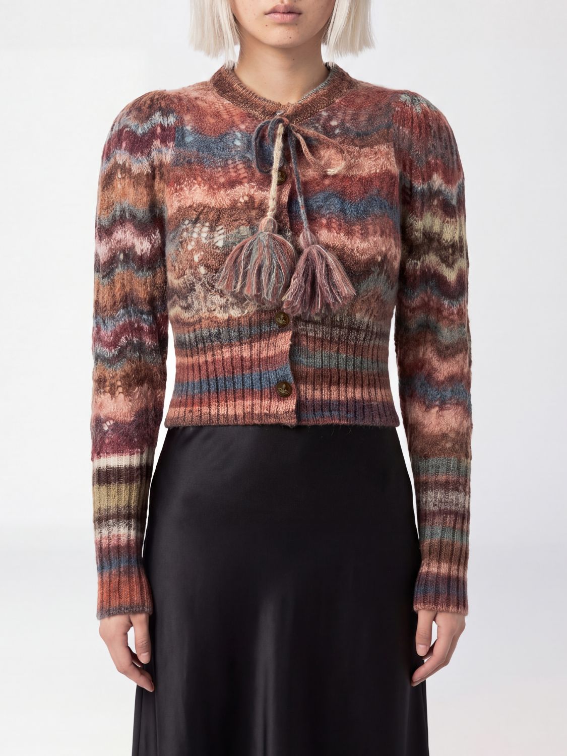 VIVIENNE WESTWOOD Cardigan cropped in misto mohair con motivo a zig zag