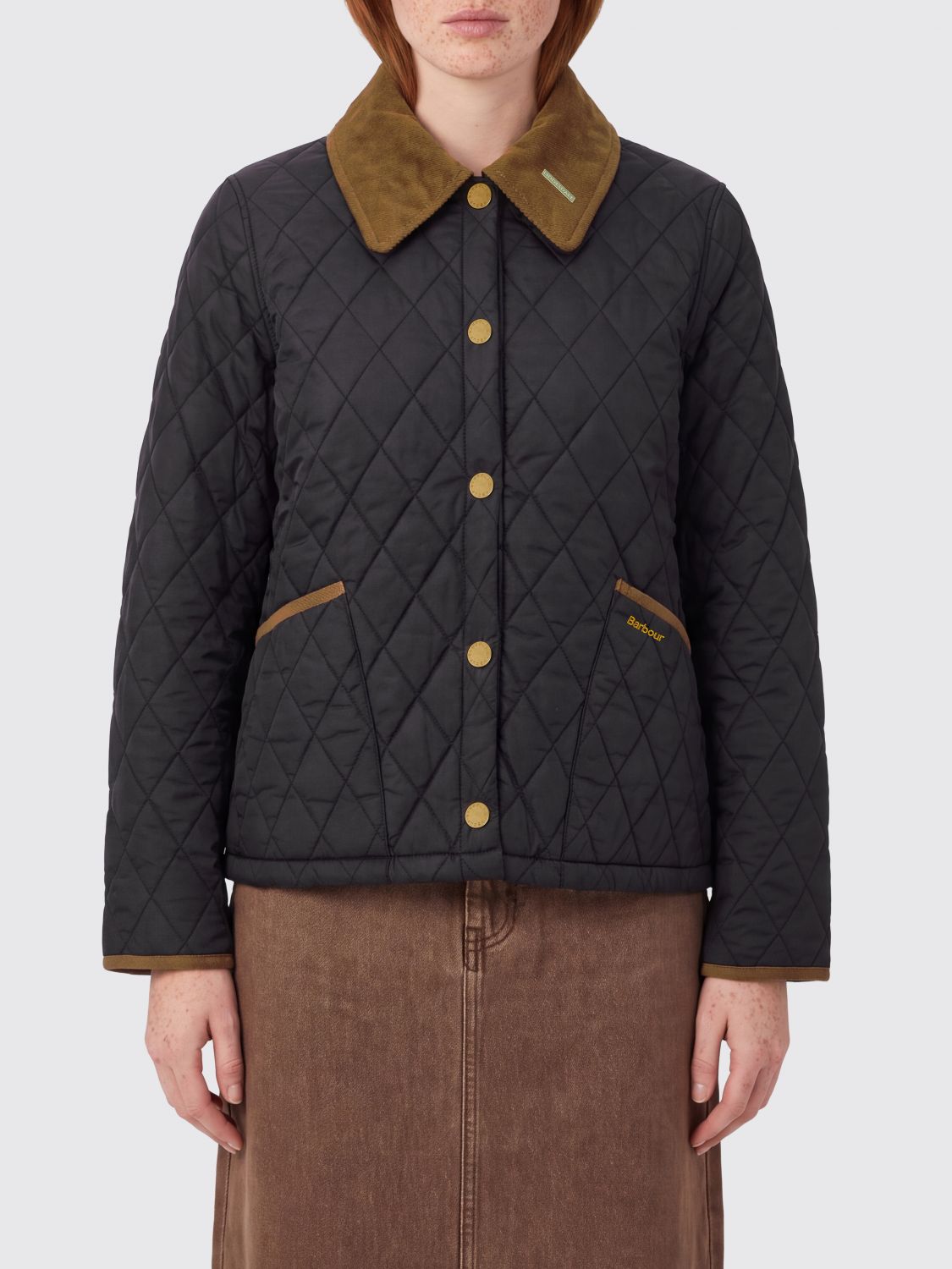 BARBOUR Short Quilted Polyamide Jacket with a Corduroy Collar BARBOUR Short Quilted Polyamide Jacket with a Corduroy Collar