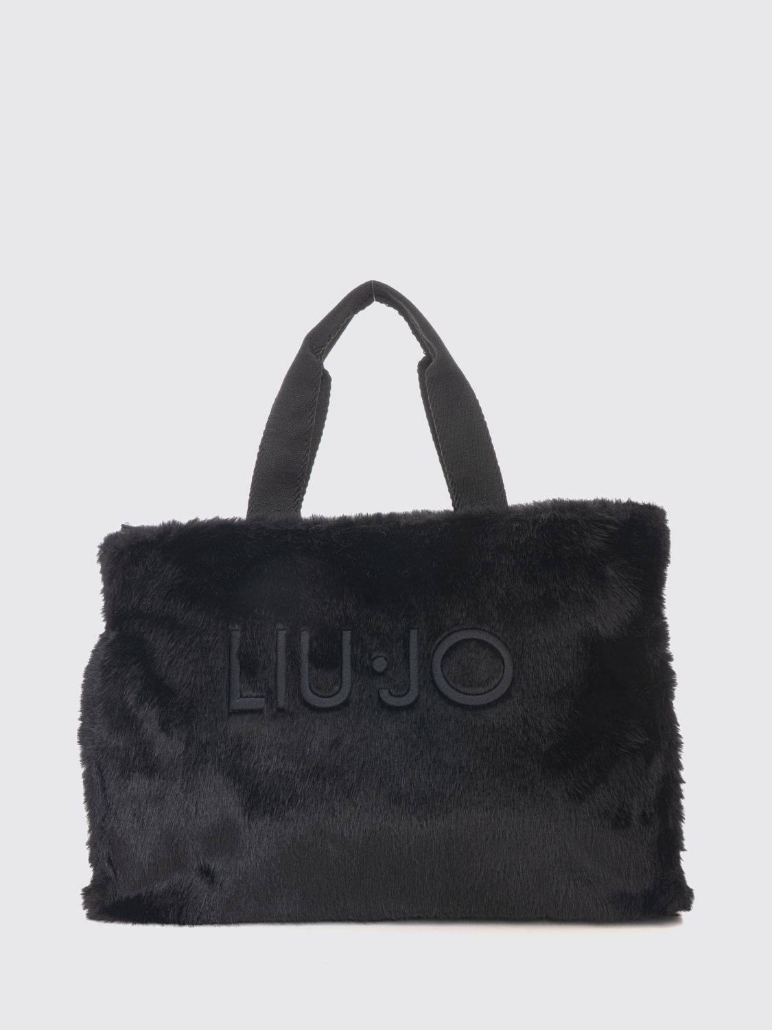 LIU JO Large Faux Fur Tote Bag with Double Handle and Embroidered Logo LIU JO Large Faux Fur Tote Bag with Double Handle and Embroidered Logo