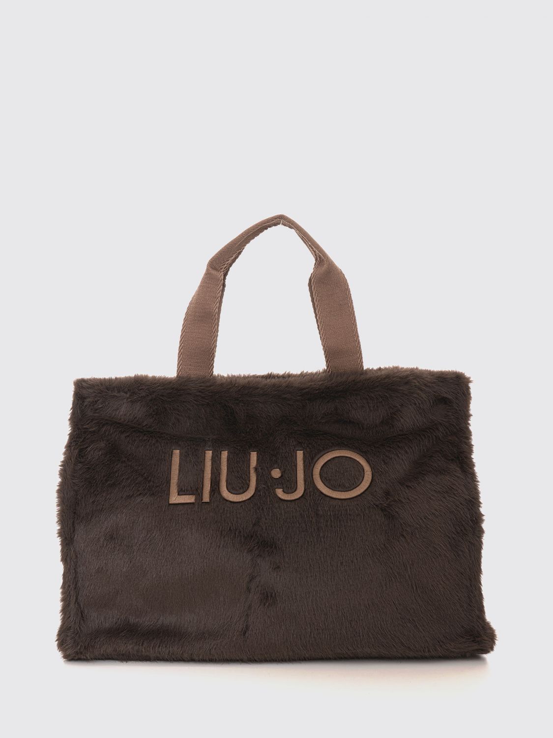 LIU JO Large Faux Fur Tote Bag with Double Handle and Embroidered Logo LIU JO Large Faux Fur Tote Bag with Double Handle and Embroidered Logo