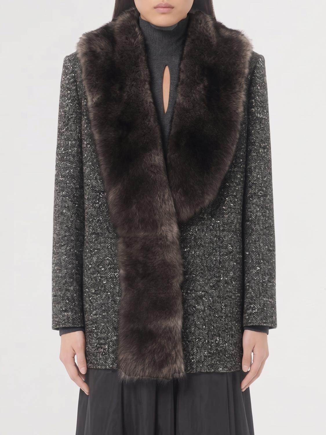 VALENTINO GARAVANI Cappotto corto monopetto in lana vergine con collo in pelliccia