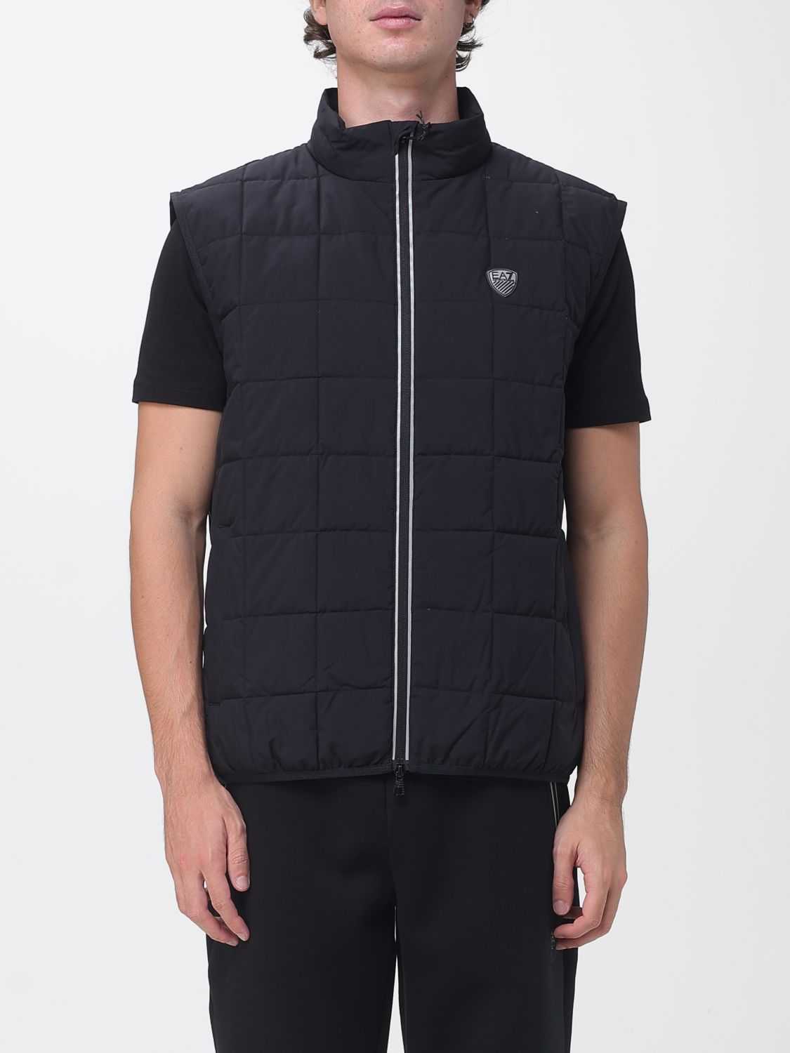 Ea7 Short Quilted and Padded Nylon Vest with High Neck and Applied Logo
