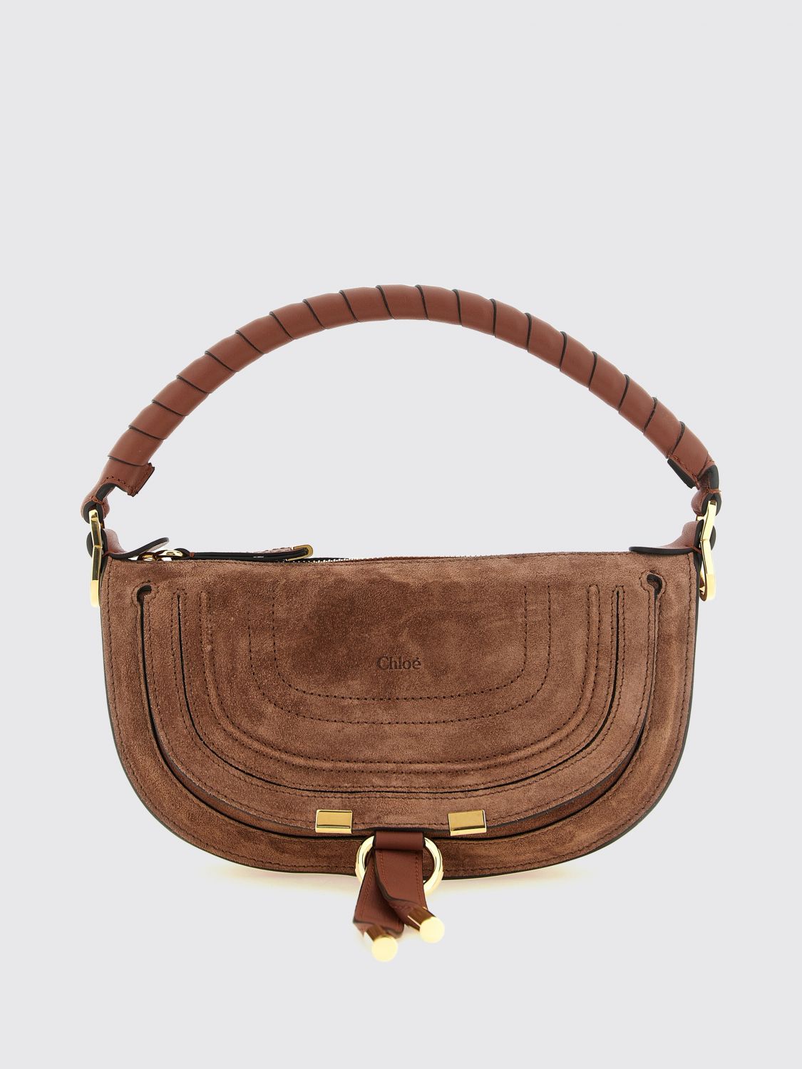 CHLOÉ Mini Suede and Leather Handbag with Braided Top Handle