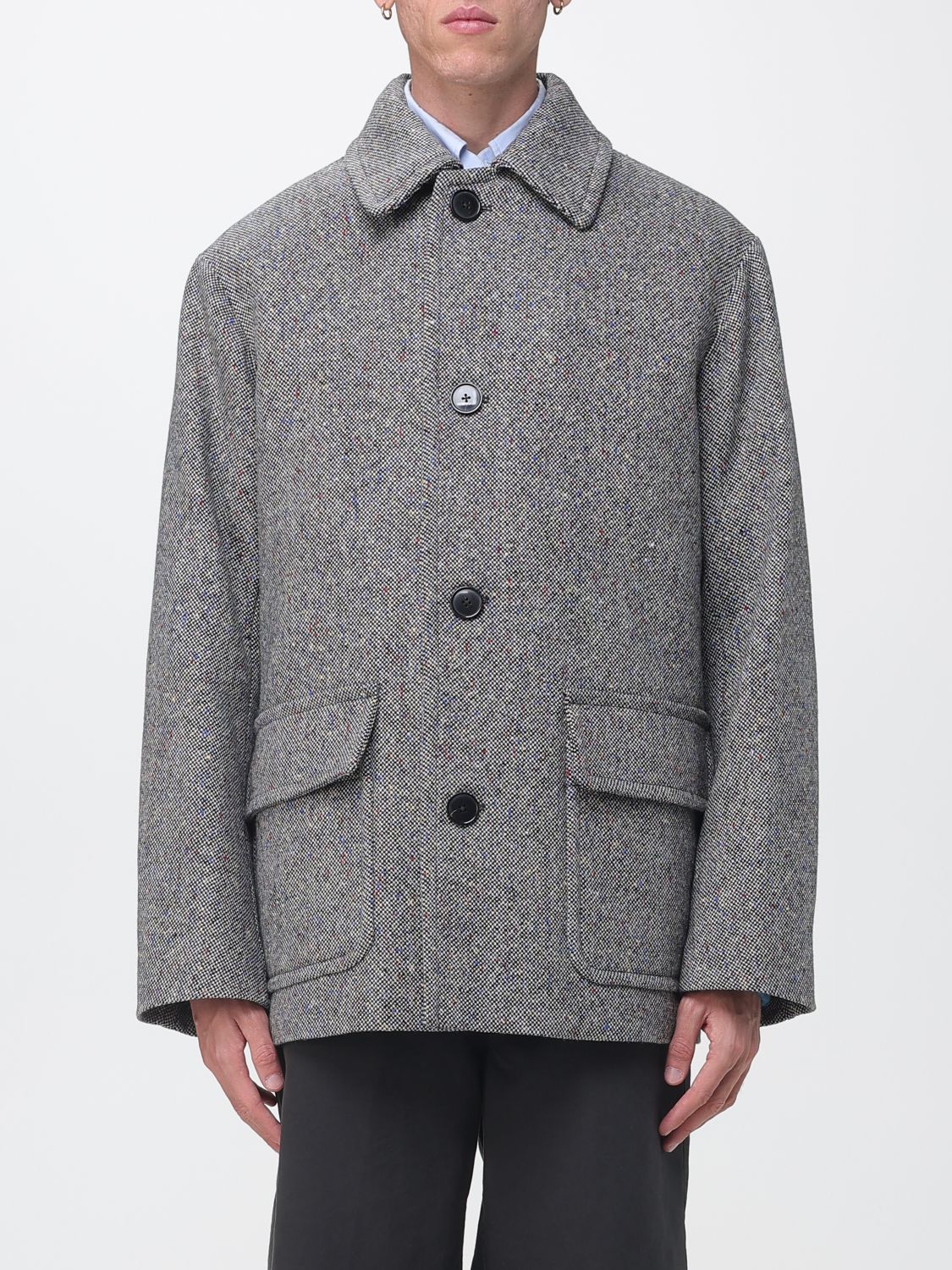DRIES VAN NOTEN Single-Breasted Short Coat in Wool Blend with Classic Collar DRIES VAN NOTEN Single-Breasted Short Coat in Wool Blend with Classic Collar