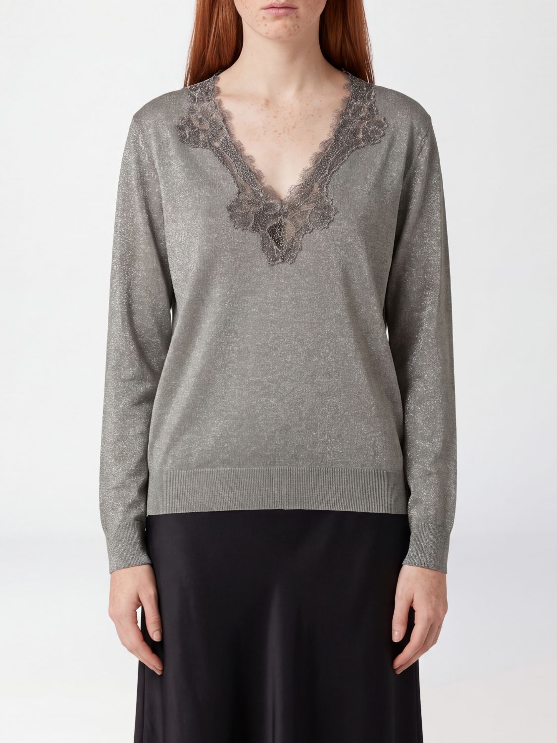 VALENTINO GARAVANI Pullover aus Viskosemischung und Lurex mit Spitzeneinsätzen