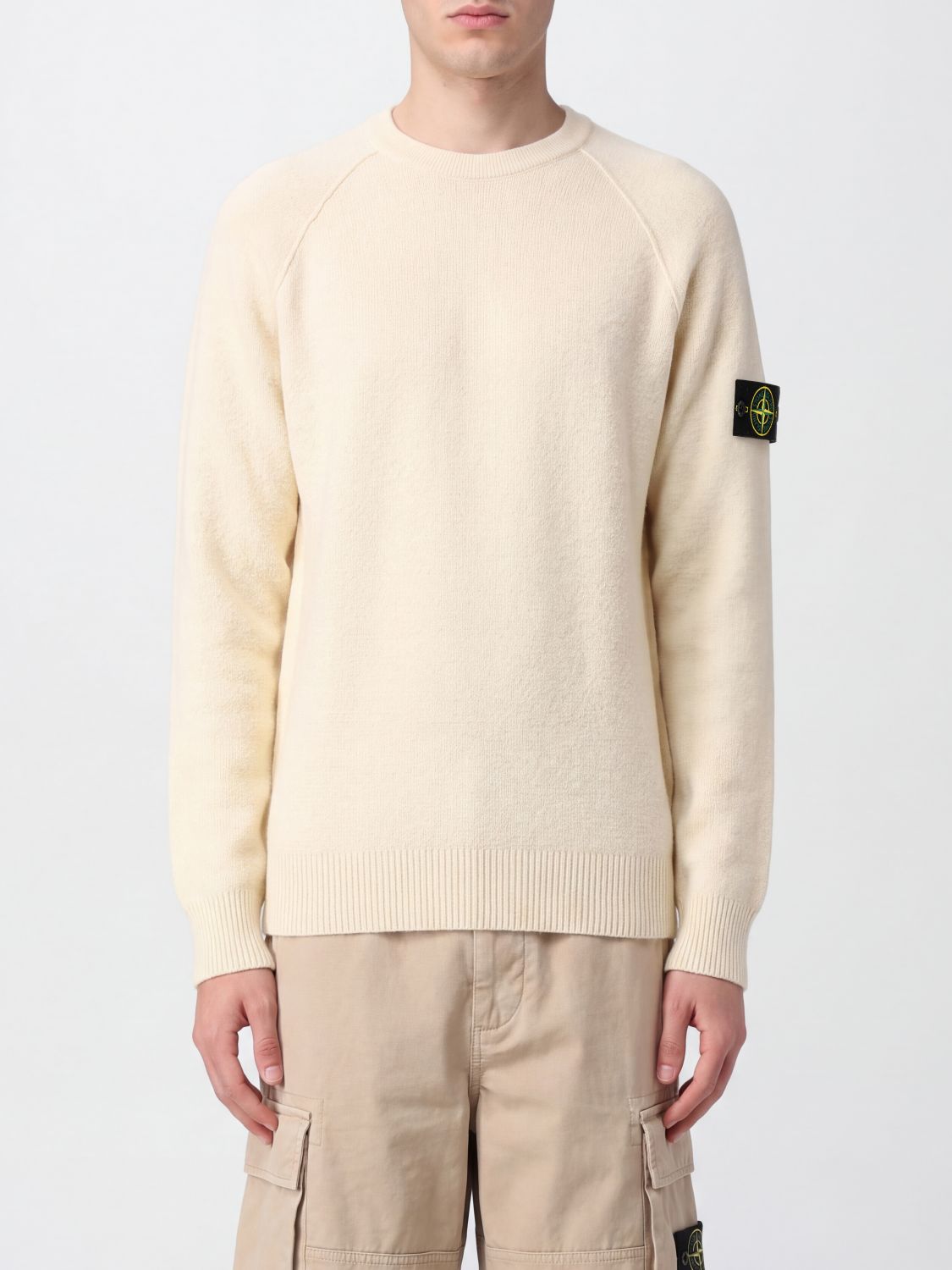 Stone Island Crewneck Cotton Jumper with Compass Logo Patch on the Sleeve